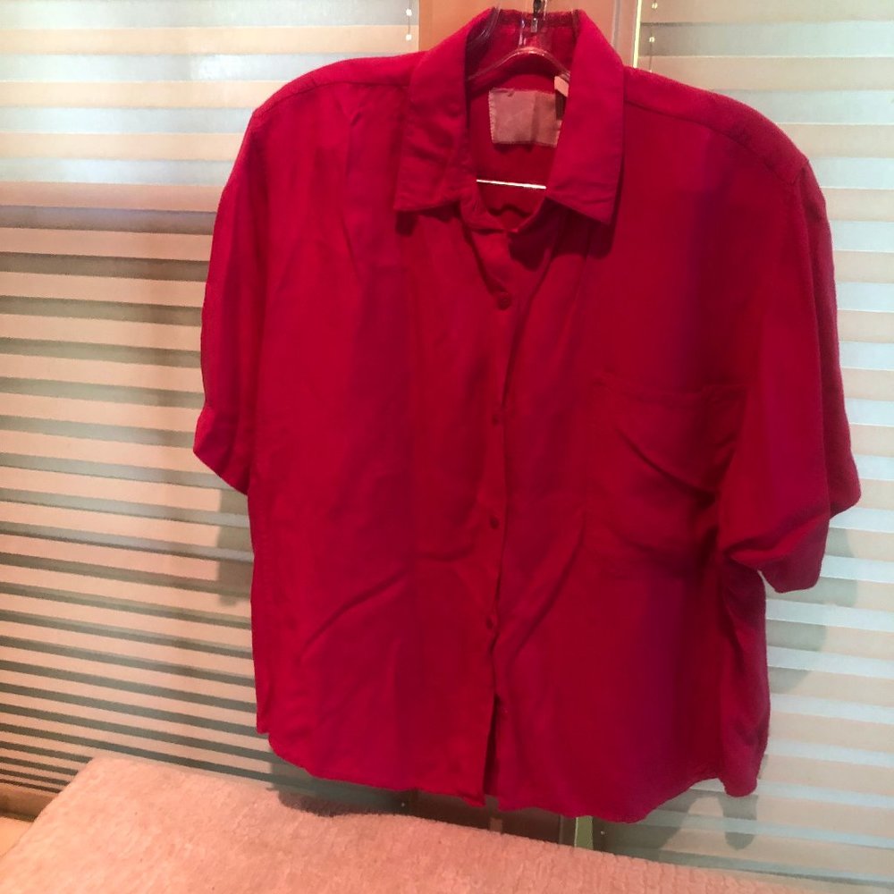 rayon SS blouse, hot pink, size L
